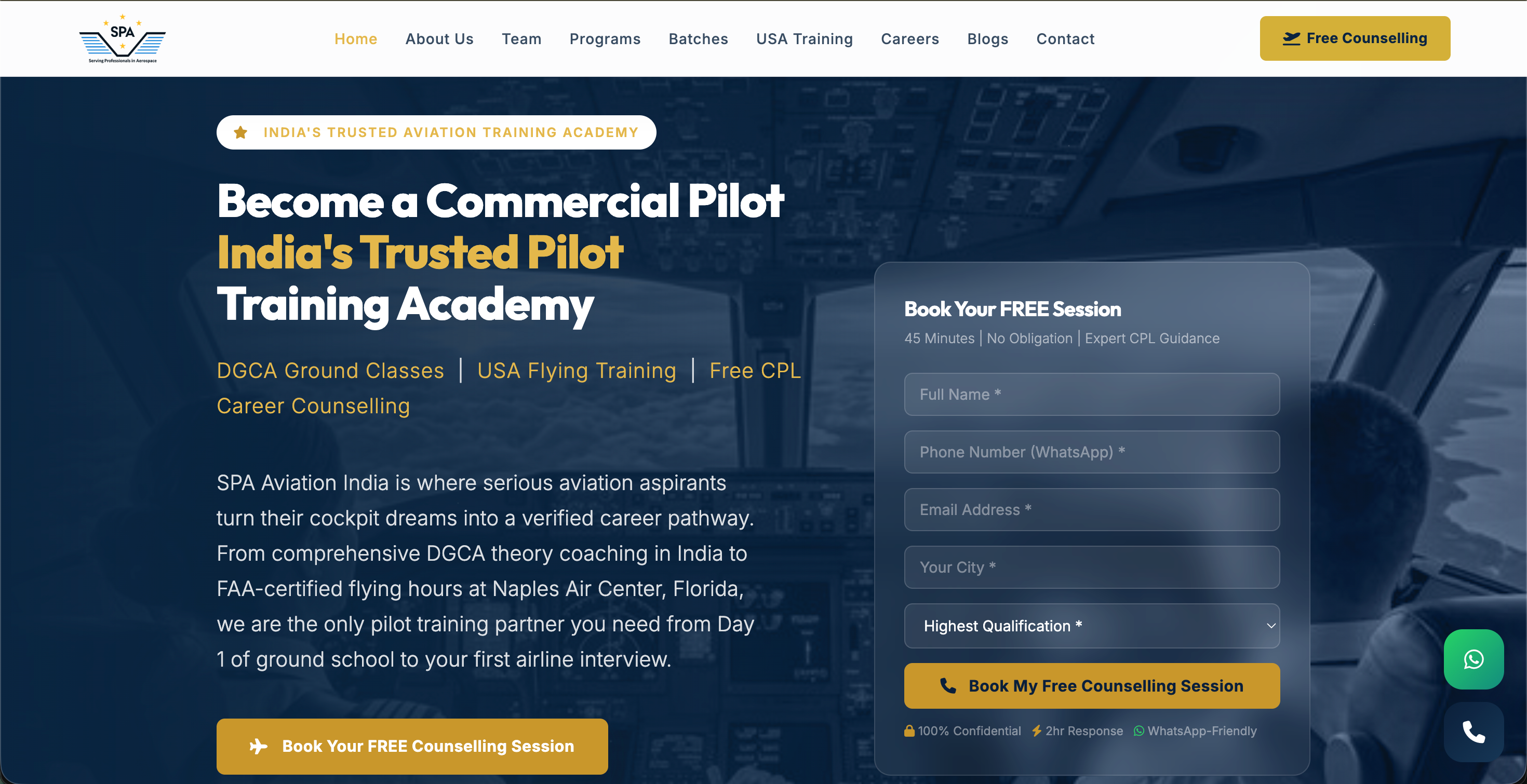 SPA Aviation website screenshot